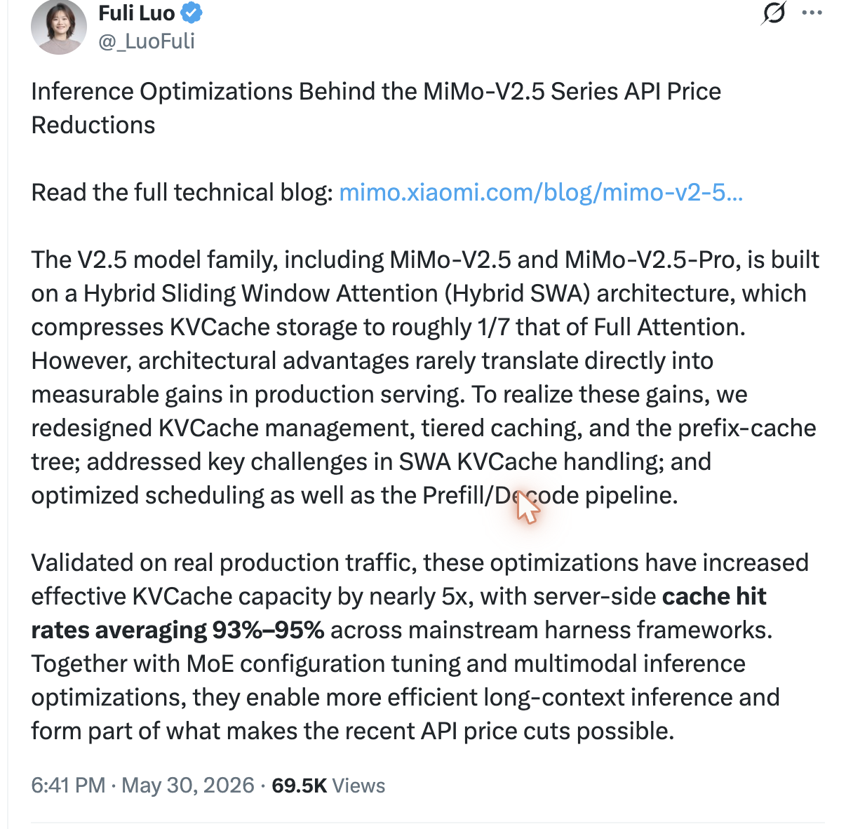 You are currently viewing 小米MiMo降价99%并非营销！罗福莉发X打脸唱衰者