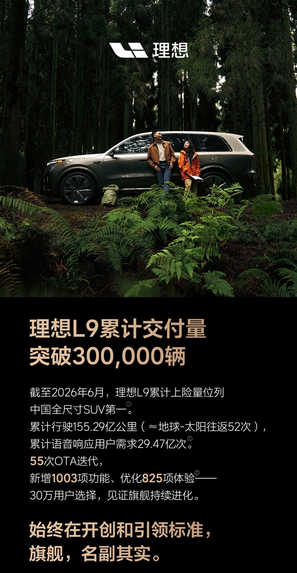 You are currently viewing 国产全尺寸新能源SUV“慈父”！理想L9累计交付突破30万辆